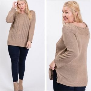 Plus size Cocoa Cable Knit Side Slit Sweater Tunic